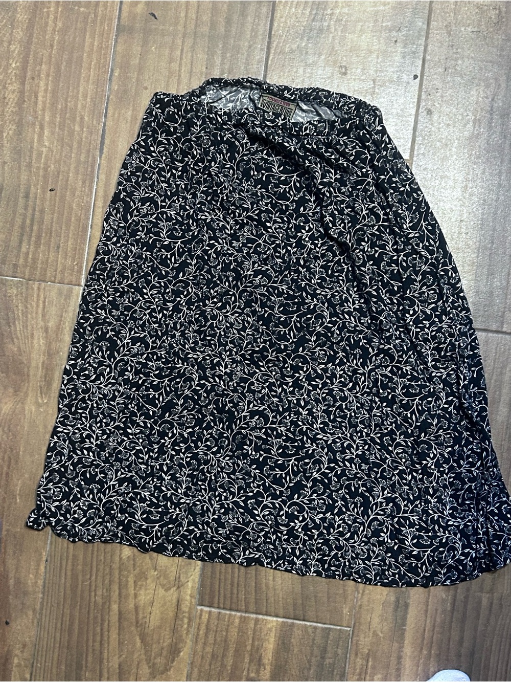 Vintage Black A-Line Skirt with Cream Floral Print